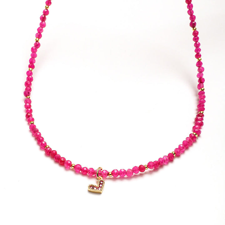 Olivenorma Pink Natural Gemstone Heart Charm Beaded Necklace - image 2
