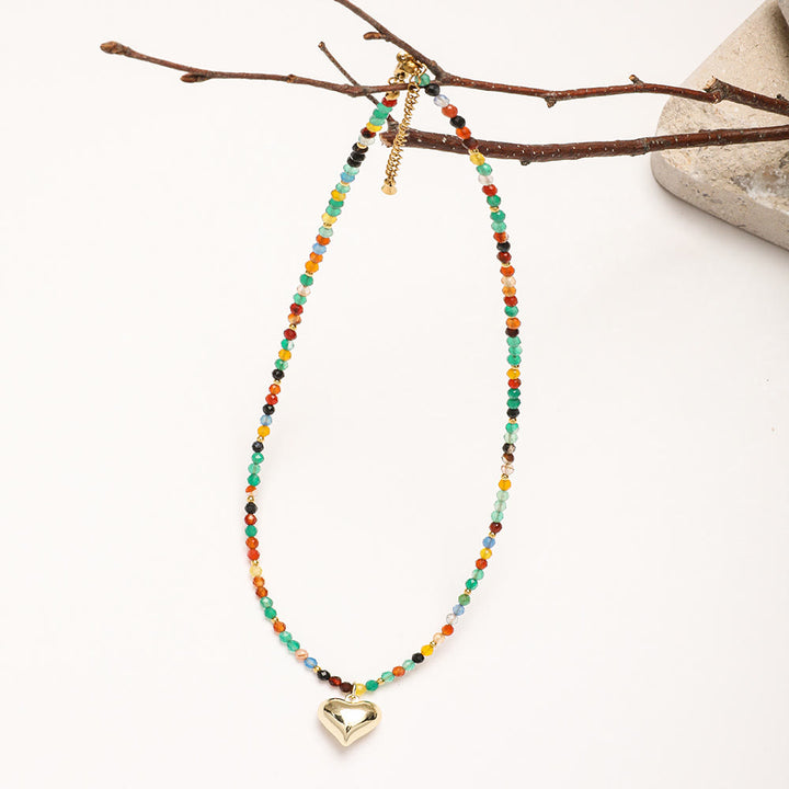 Olivenorma Pink Natural Gemstone Heart Charm Beaded Necklace - image 19