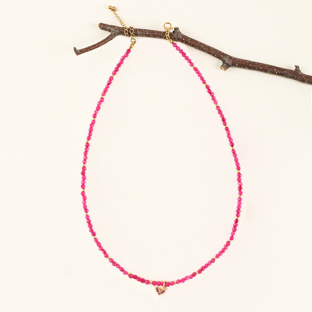 Olivenorma Pink Natural Gemstone Heart Charm Beaded Necklace - image 5