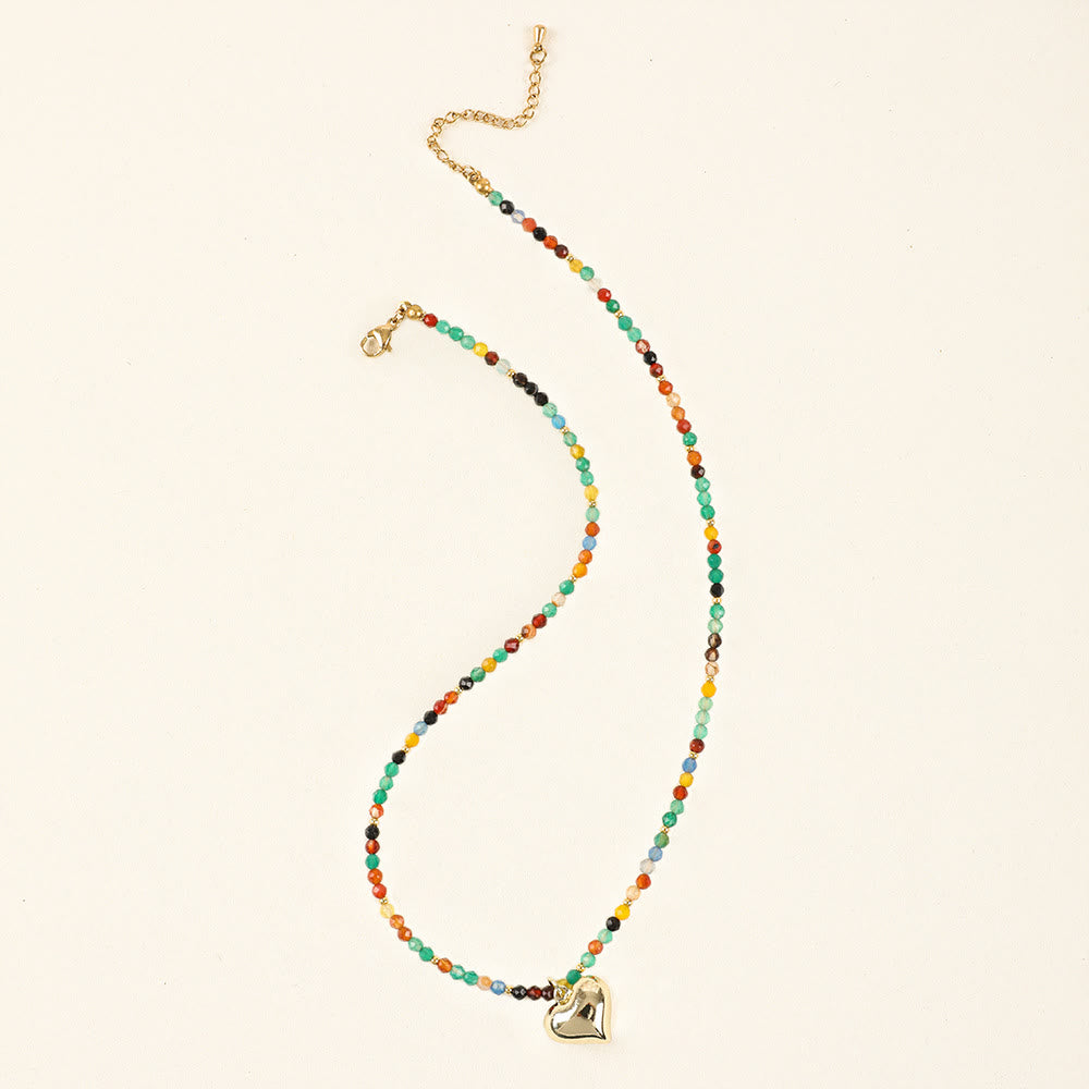 Olivenorma Pink Natural Gemstone Heart Charm Beaded Necklace - image 17