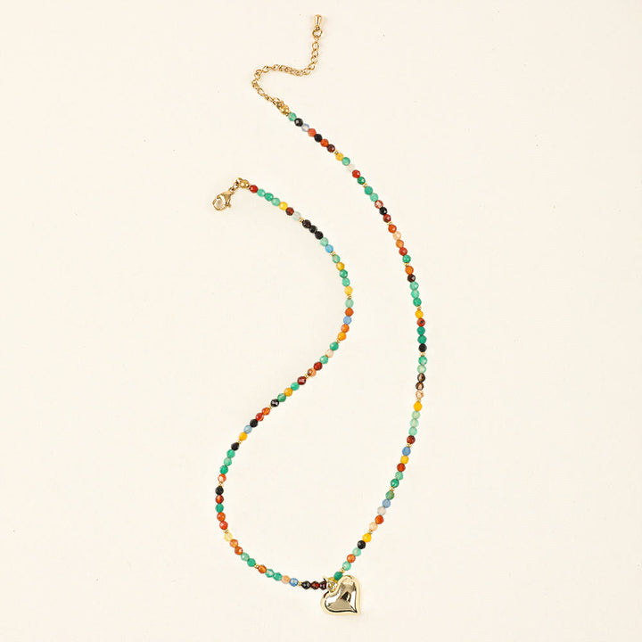 Olivenorma Pink Natural Gemstone Heart Charm Beaded Necklace - image 17