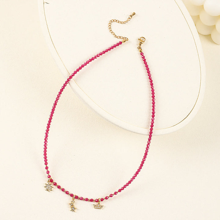 Olivenorma Pink Natural Gemstone Heart Charm Beaded Necklace - image 13