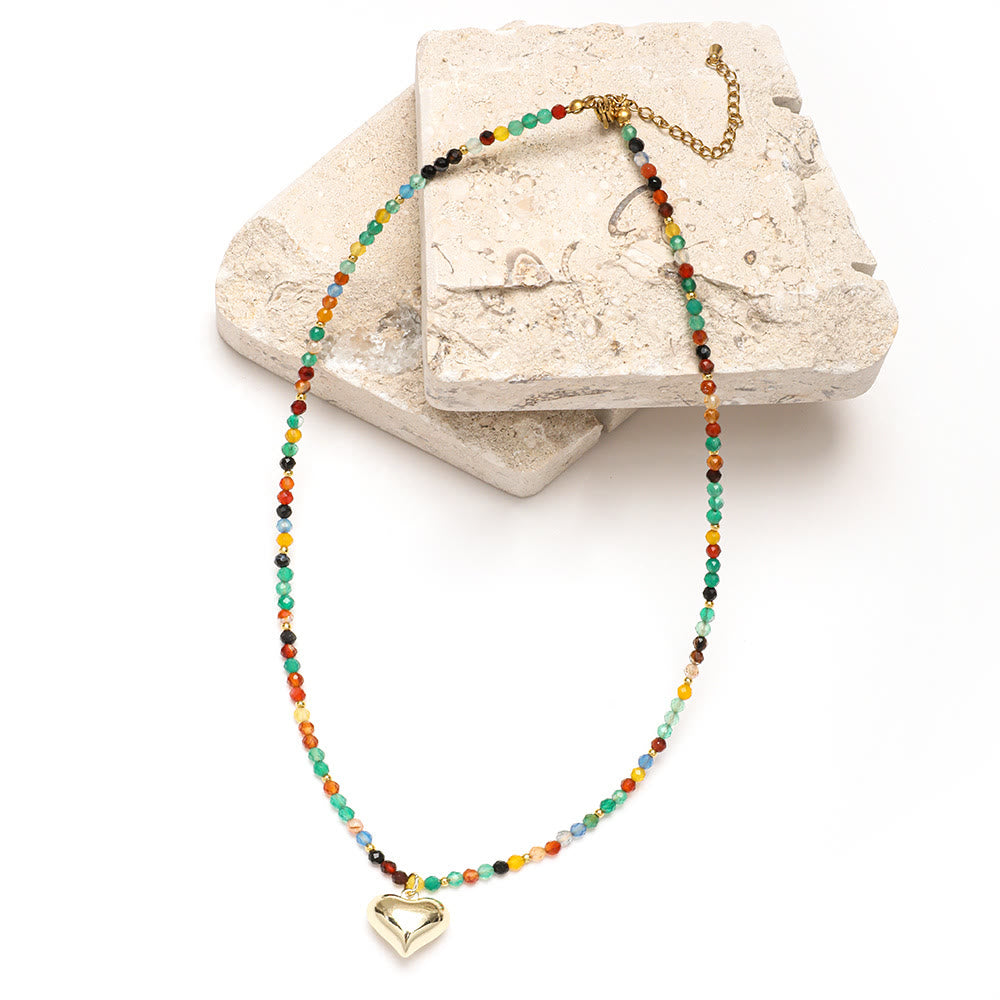 Olivenorma Pink Natural Gemstone Heart Charm Beaded Necklace - image 20