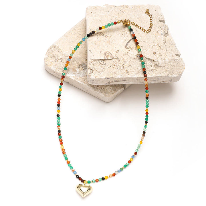 Olivenorma Pink Natural Gemstone Heart Charm Beaded Necklace - image 20