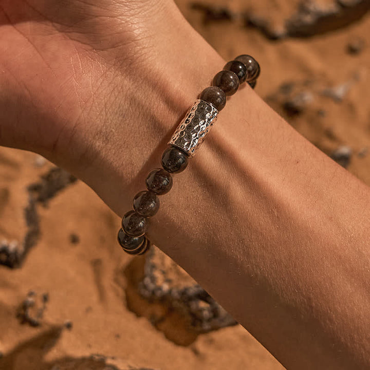 Olivenorma Silver Obsidian Metal Pillar Beaded Bracelet - image 1