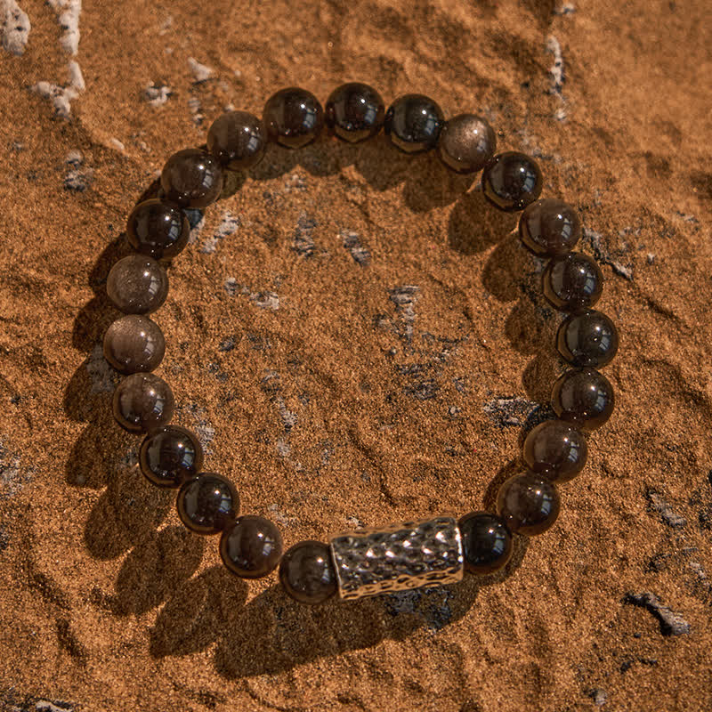 Olivenorma Silver Obsidian Metal Pillar Beaded Bracelet - image 3