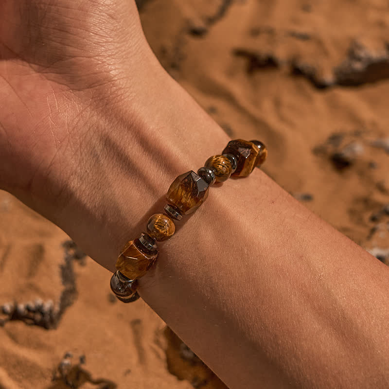 Olivenorma Faceted Tiger Eye Lava Stone Beaded Bracelet - image 1