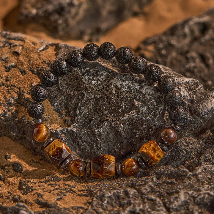 Olivenorma Faceted Tiger Eye Lava Stone Beaded Bracelet - image 2