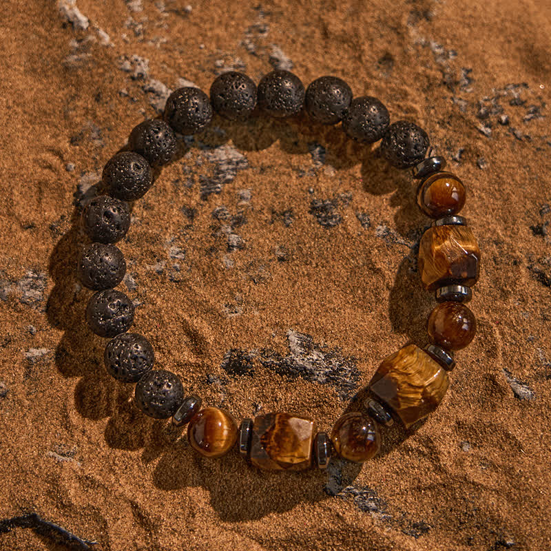 Olivenorma Faceted Tiger Eye Lava Stone Beaded Bracelet - image 3