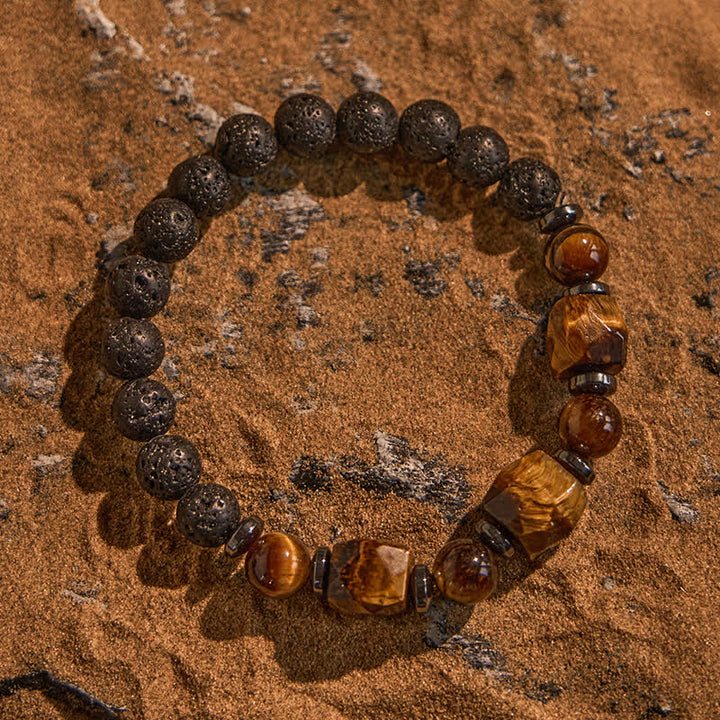 Olivenorma Faceted Tiger Eye Lava Stone Beaded Bracelet - image 3