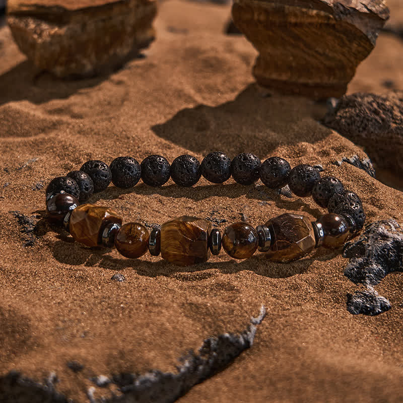 Olivenorma Faceted Tiger Eye Lava Stone Beaded Bracelet - Tiger Eye & Lava Stone - image 0