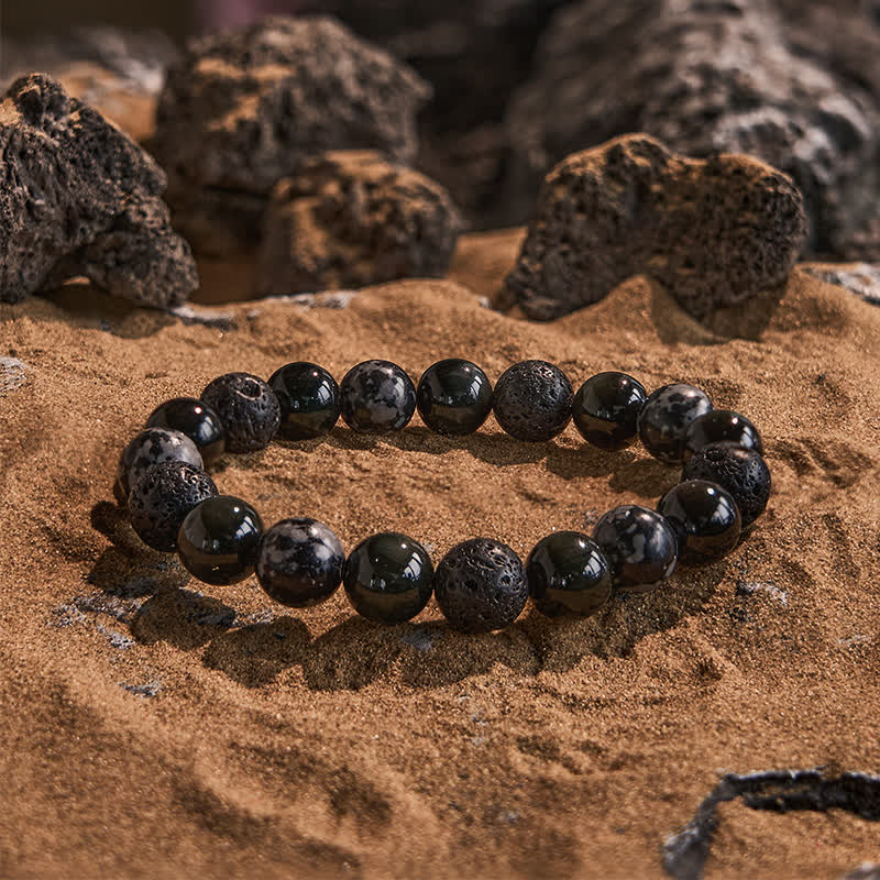 Olivenorma Snowflake Obsidian Lava Stone Beaded Bracelet - Natural Stone - image 0