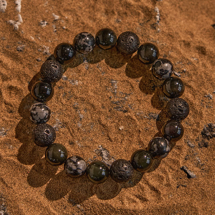 Olivenorma Snowflake Obsidian Lava Stone Beaded Bracelet - image 3