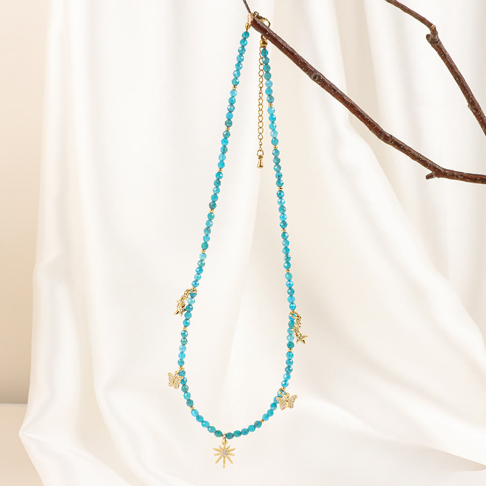 Olivenorma Boho Style Zircon Blue Gemstone Beaded Necklace - image 4