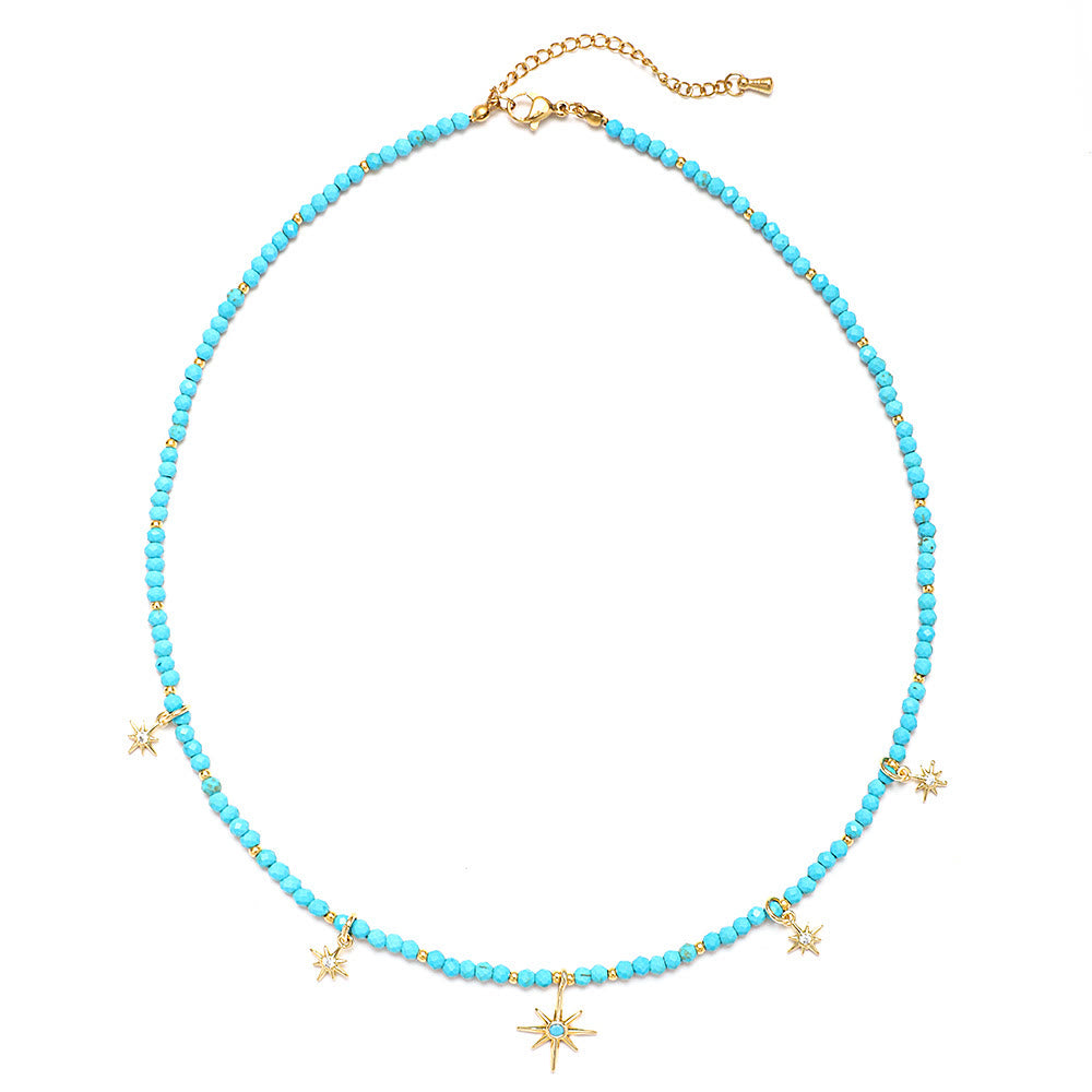 Olivenorma Boho Style Zircon Blue Gemstone Beaded Necklace - Turquoise - image 10