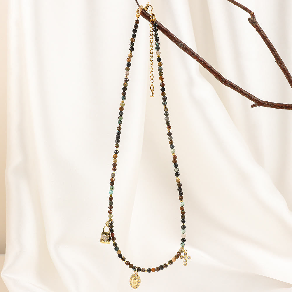 Olivenorma Boho Style Zircon Blue Gemstone Beaded Necklace - image 16
