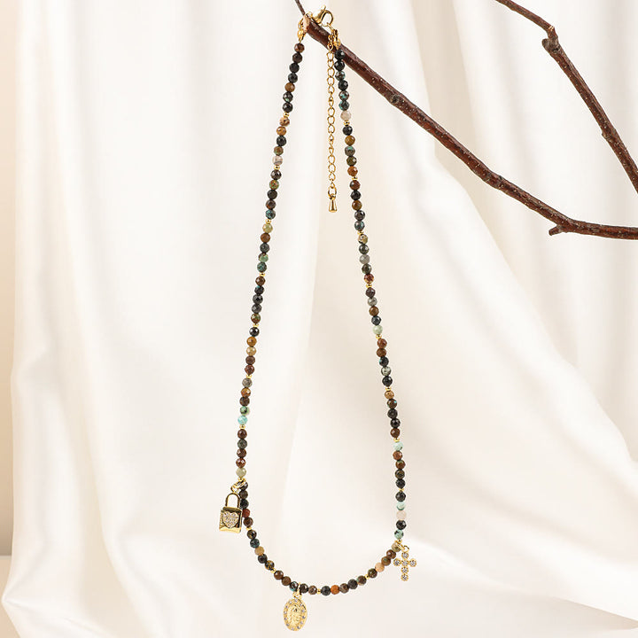Olivenorma Boho Style Zircon Blue Gemstone Beaded Necklace - image 16