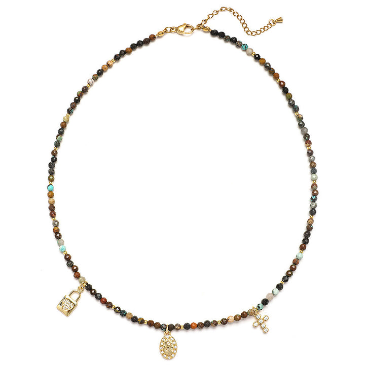 Olivenorma Boho Style Zircon Blue Gemstone Beaded Necklace - Aquamarine&White-Zircon - image 15
