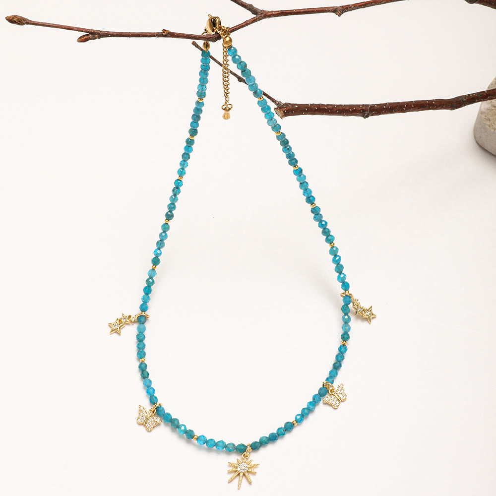 Olivenorma Boho Style Zircon Blue Gemstone Beaded Necklace - image 5