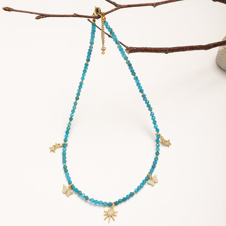 Olivenorma Boho Style Zircon Blue Gemstone Beaded Necklace - image 5