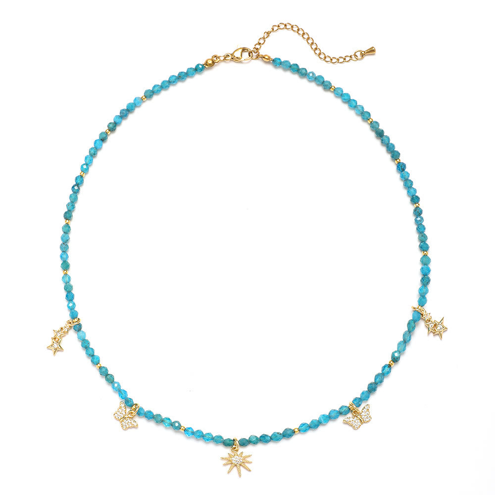 Olivenorma Boho Style Zircon Blue Gemstone Beaded Necklace - India-Agate&White-Zircon - image 1