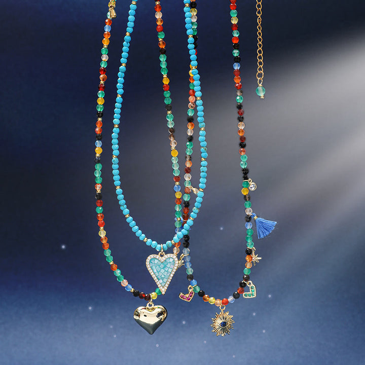 Olivenorma Boho Style Zircon Blue Gemstone Beaded Necklace - image 0