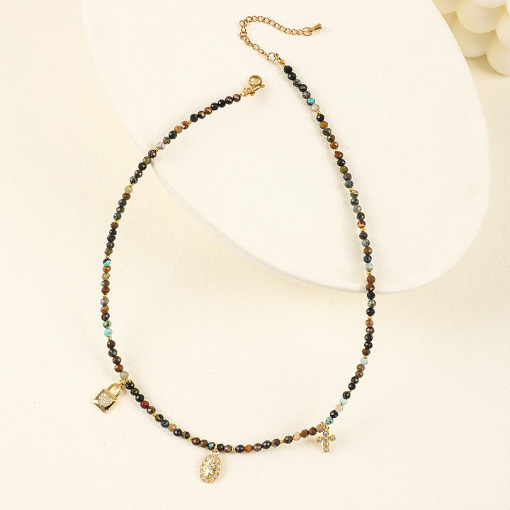 Olivenorma Boho Style Zircon Blue Gemstone Beaded Necklace - image 18