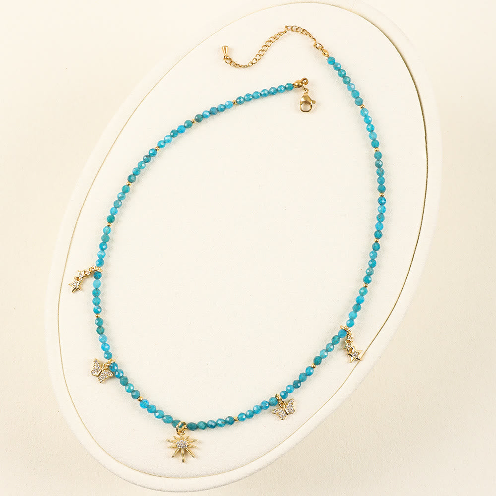 Olivenorma Boho Style Zircon Blue Gemstone Beaded Necklace - image 7