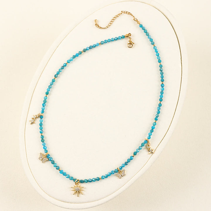 Olivenorma Boho Style Zircon Blue Gemstone Beaded Necklace - image 7