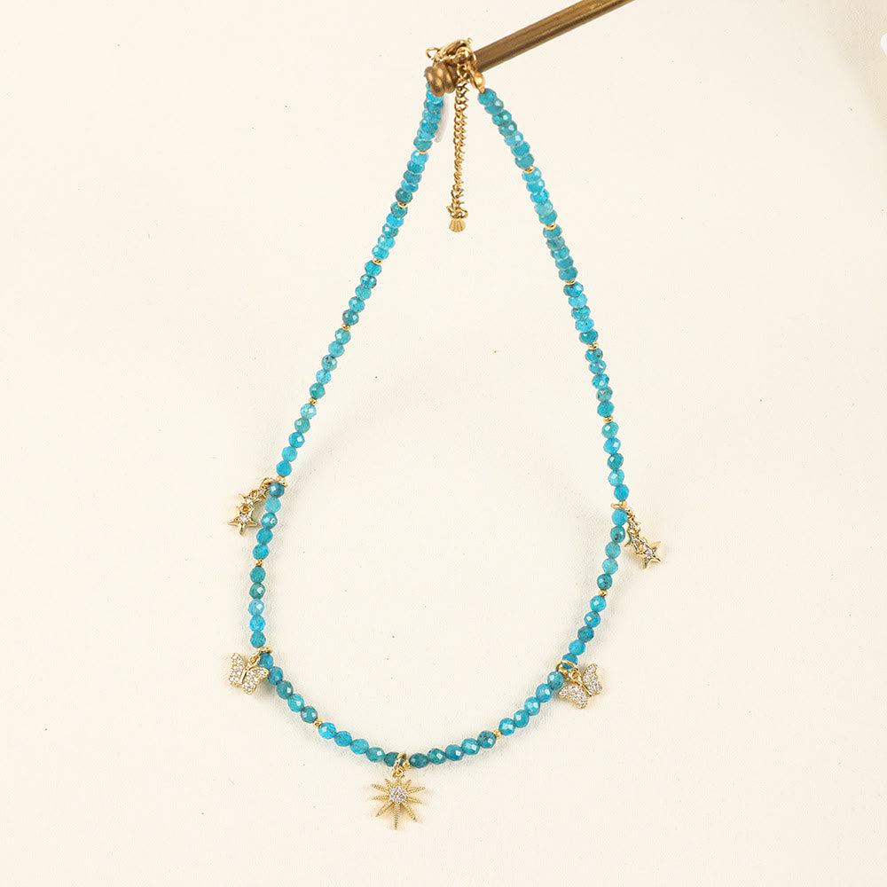 Olivenorma Boho Style Zircon Blue Gemstone Beaded Necklace - image 6