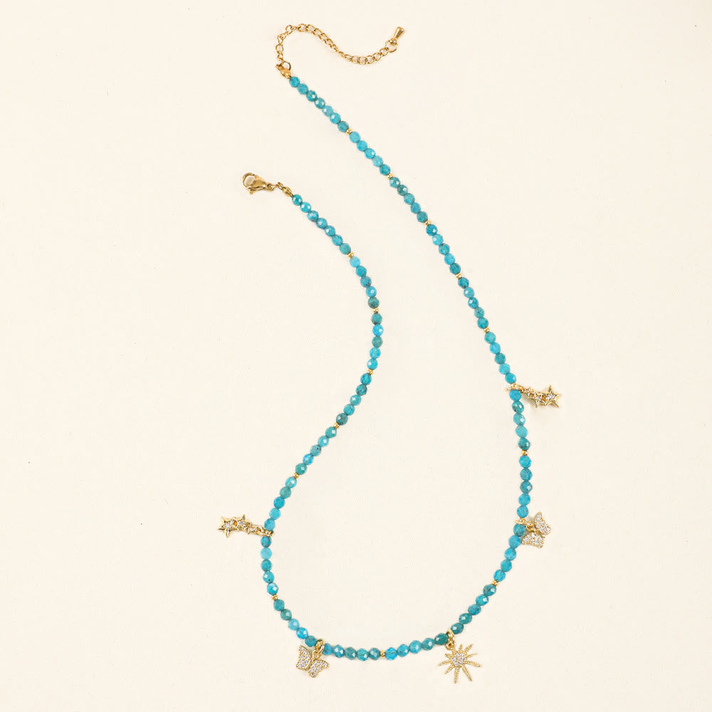 Olivenorma Boho Style Zircon Blue Gemstone Beaded Necklace - image 3