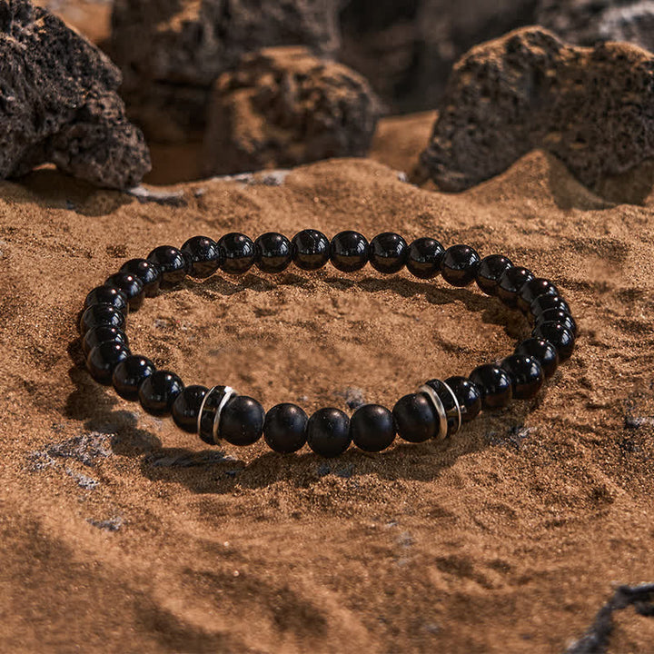 Olivenorma 6mm Natural Black Onyx Beaded Bracelet - Black Onyx - image 0