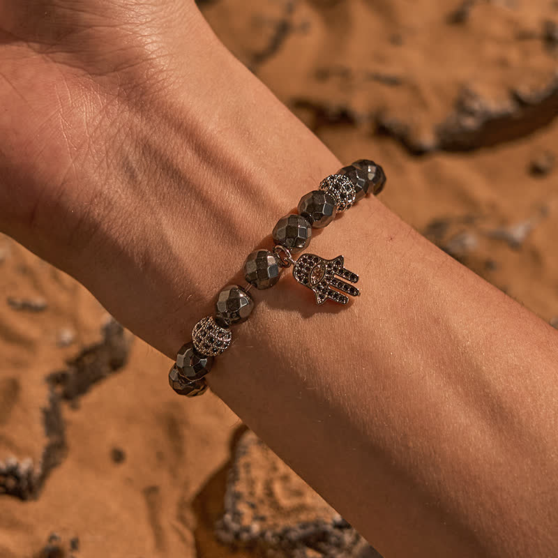 Olivenorma Hematite Beads Hamsa Pendant Bracelet - image 1