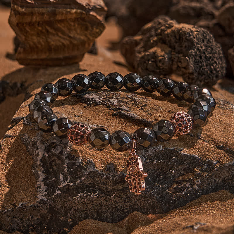 Olivenorma Hematite Beads Hamsa Pendant Bracelet - Rose Gold - image 9
