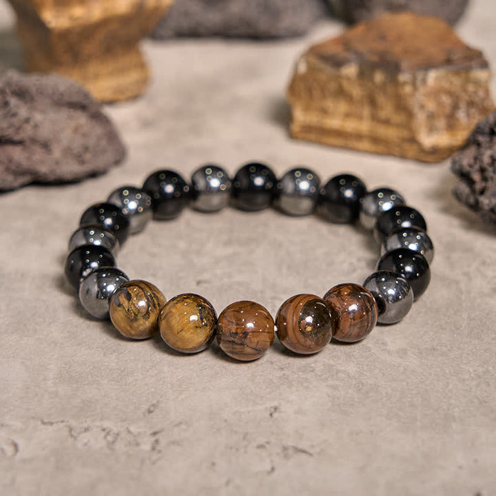 Olivenorma 10mm Black Onyx Hematite Tiger Eye Beaded Bracelet - image 4