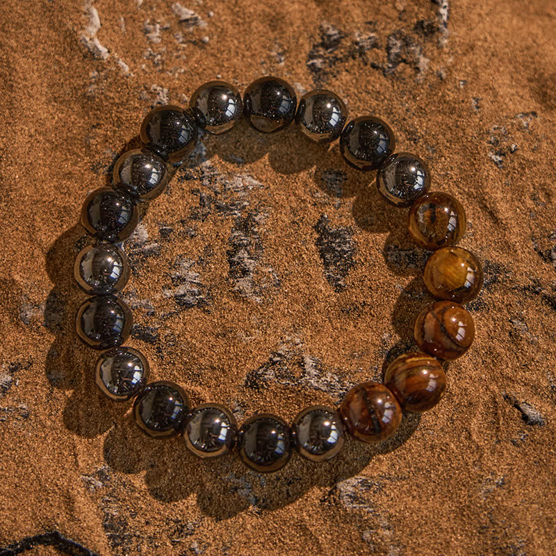 Olivenorma 10mm Black Onyx Hematite Tiger Eye Beaded Bracelet - image 3