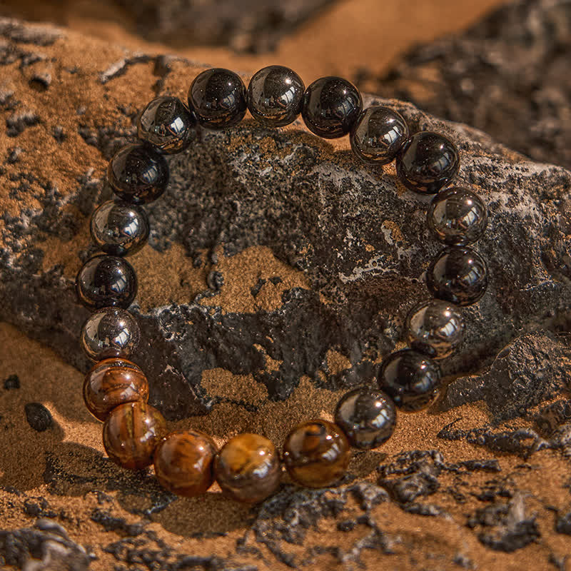 Olivenorma 10mm Black Onyx Hematite Tiger Eye Beaded Bracelet - image 2