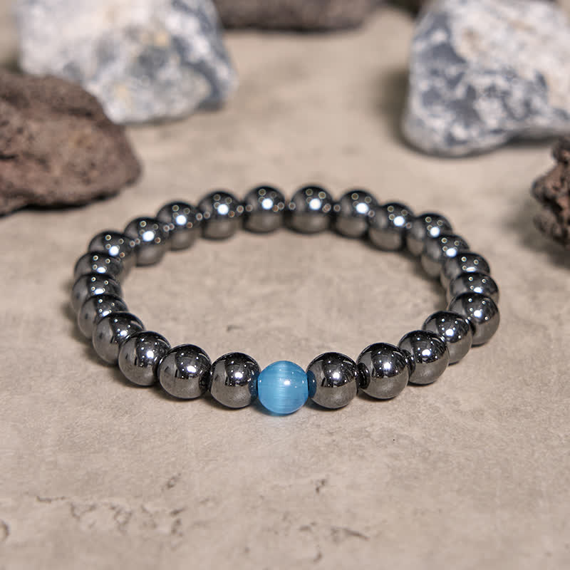 Olivenorma Hematite Blue Cat's Eye Stone Beaded Bracelet - image 4