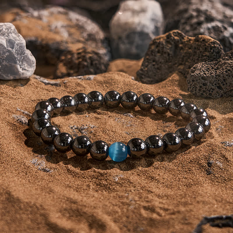 Olivenorma Hematite Blue Cat's Eye Stone Beaded Bracelet - Hematite & Blue Cat's Eye Stone - image 0