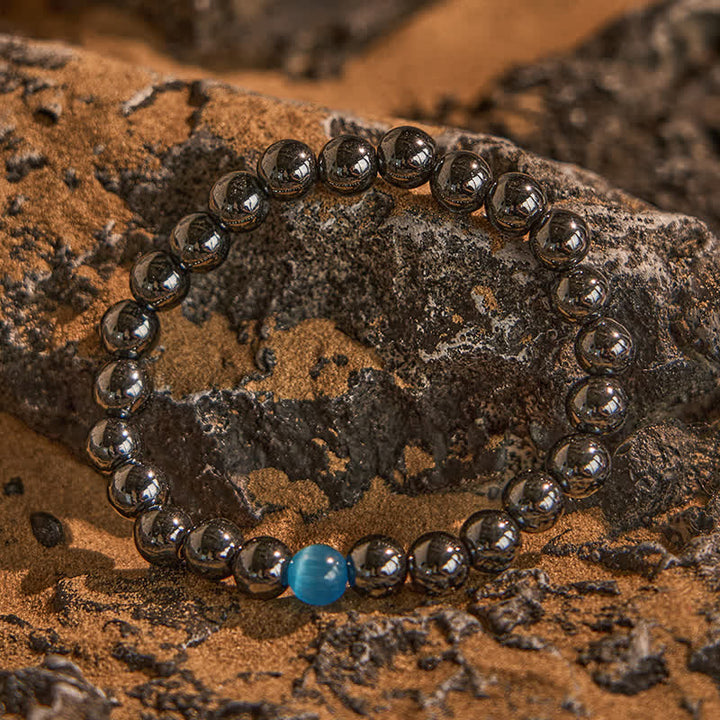 Olivenorma Hematite Blue Cat's Eye Stone Beaded Bracelet - image 3
