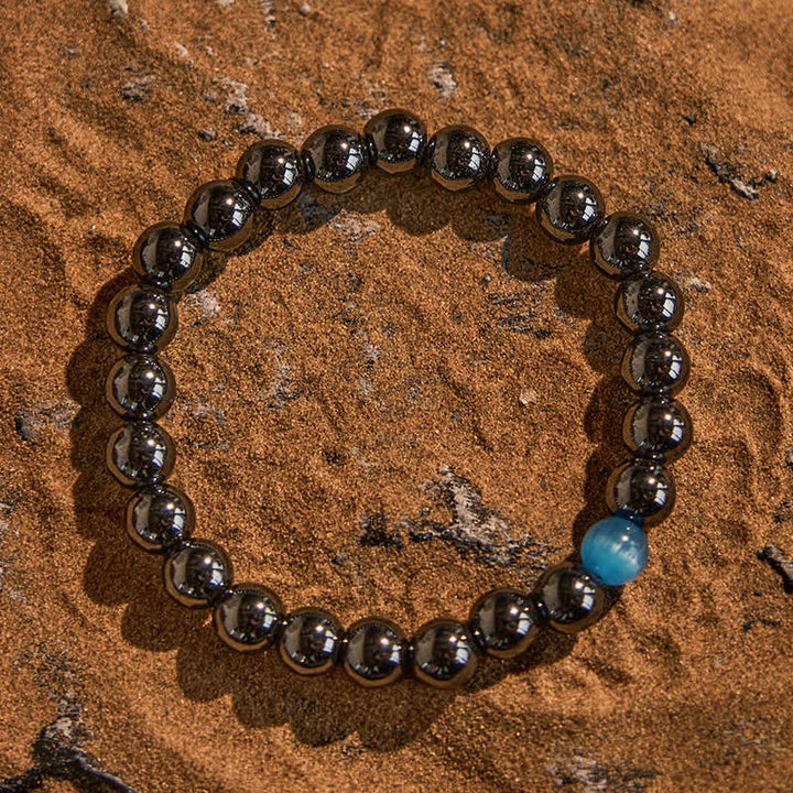 Olivenorma Hematite Blue Cat's Eye Stone Beaded Bracelet - image 2