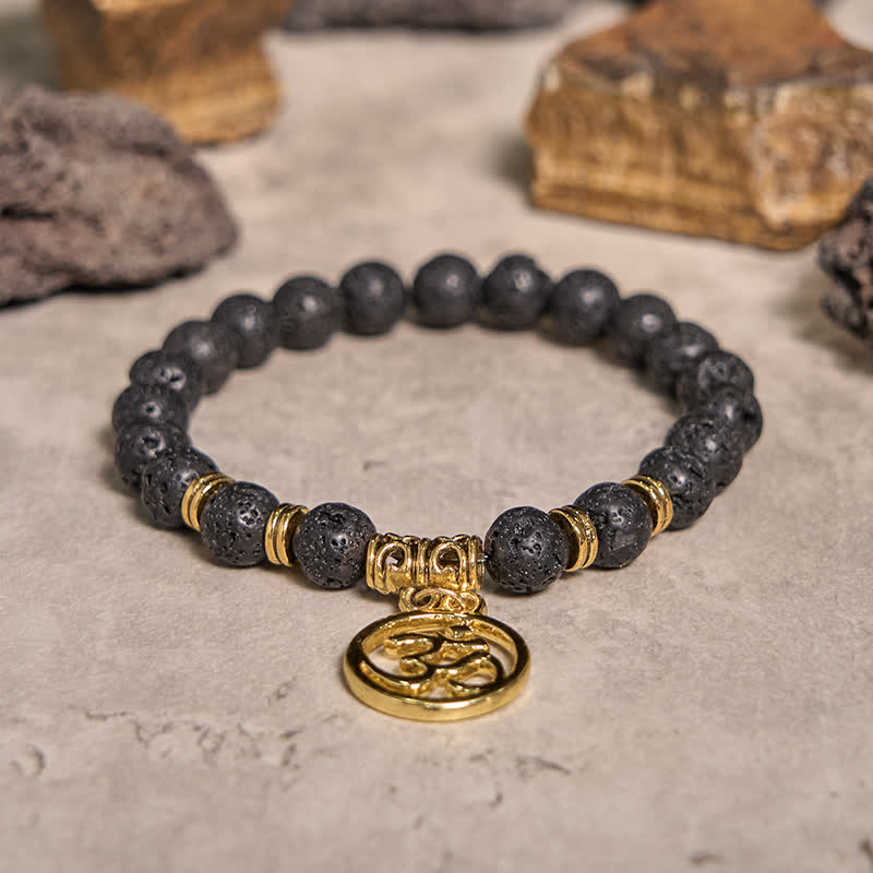 Olivenorma Natural Lava Stone Beaded OM Pendant Bracelet - image 4