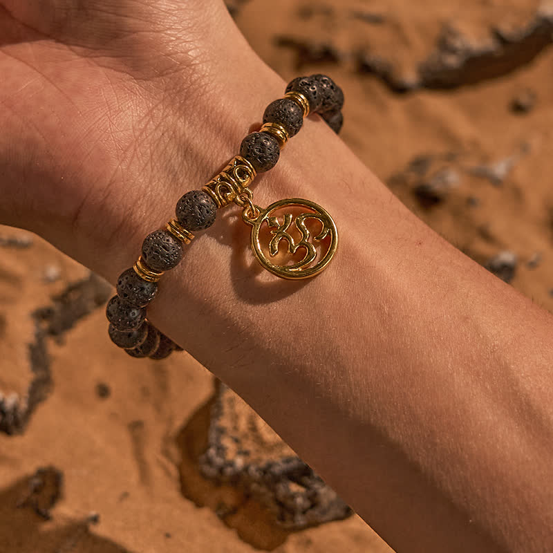 Olivenorma Natural Lava Stone Beaded OM Pendant Bracelet - image 1