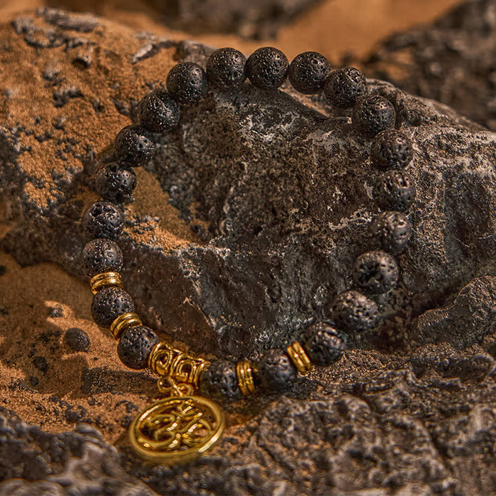 Olivenorma Natural Lava Stone Beaded OM Pendant Bracelet - image 2