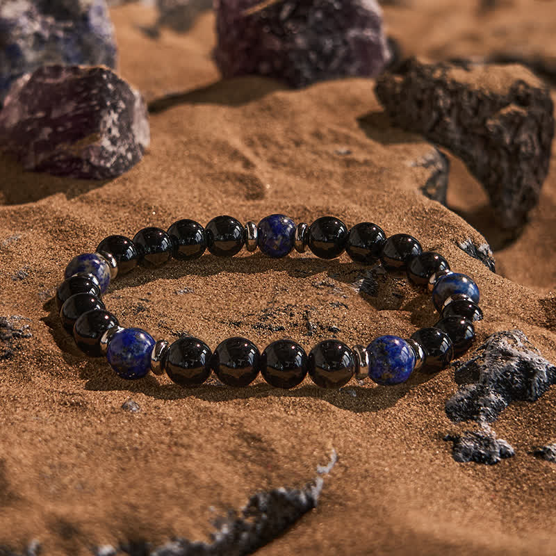 Olivenorma Natural Black Onyx Lapis Lazuli Bead Bracelet - Black Onyx & Lapis Lazuli - image 0