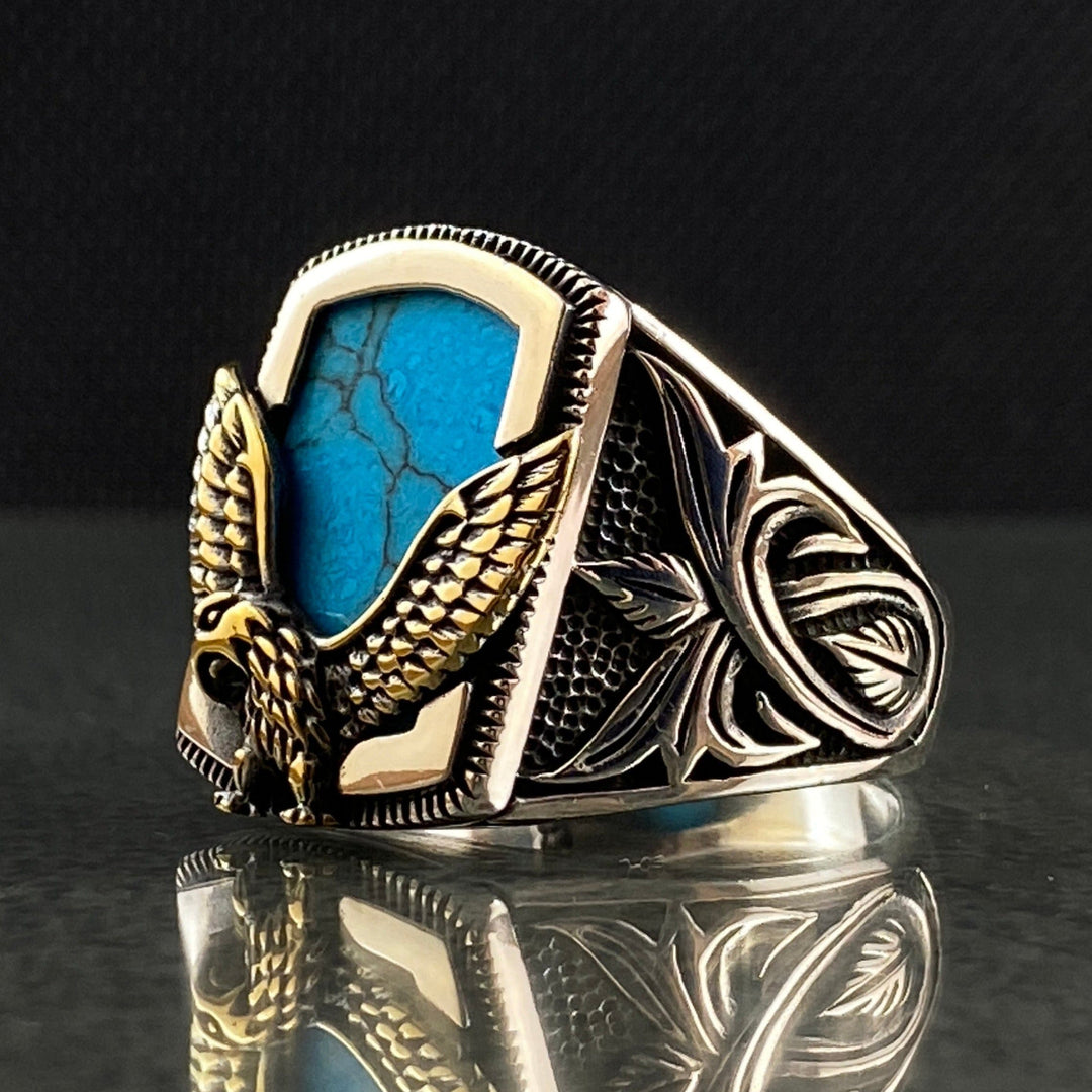Olivenorma Vintage Eagle Shaped Natural Turquoise Rings - US 13 - image 0