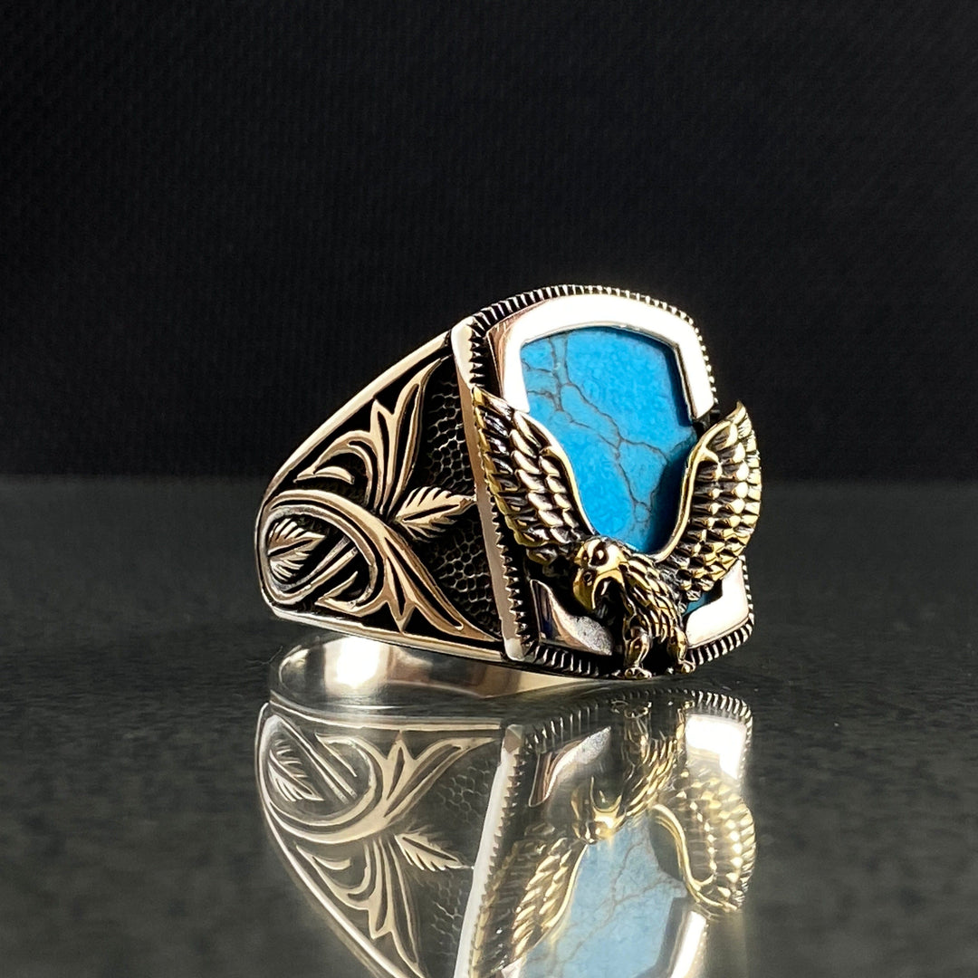 Olivenorma Vintage Eagle Shaped Natural Turquoise Rings - image 2