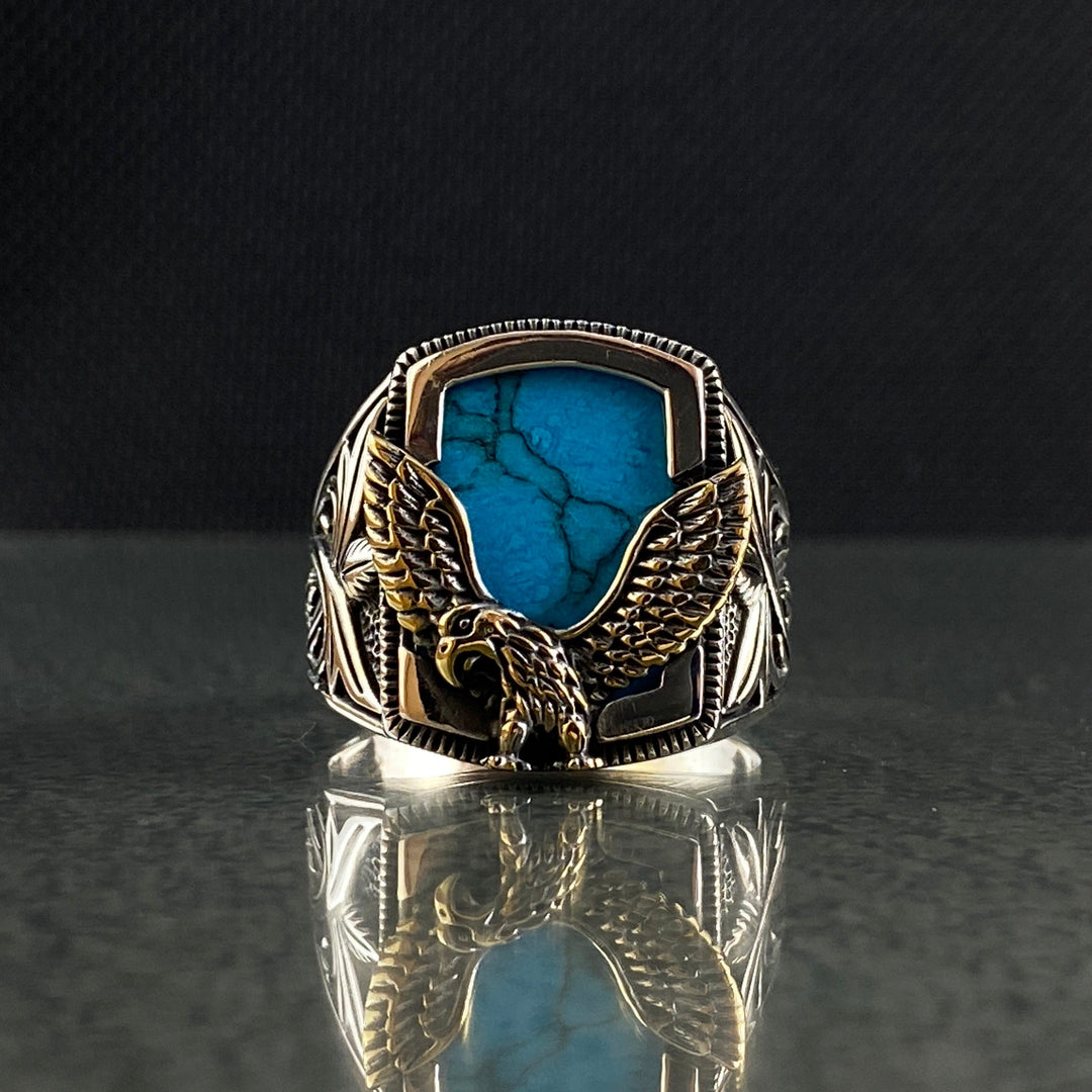 Olivenorma Vintage Eagle Shaped Natural Turquoise Rings - image 3