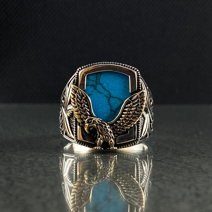 Olivenorma Vintage Eagle Shaped Natural Turquoise Rings - image 3