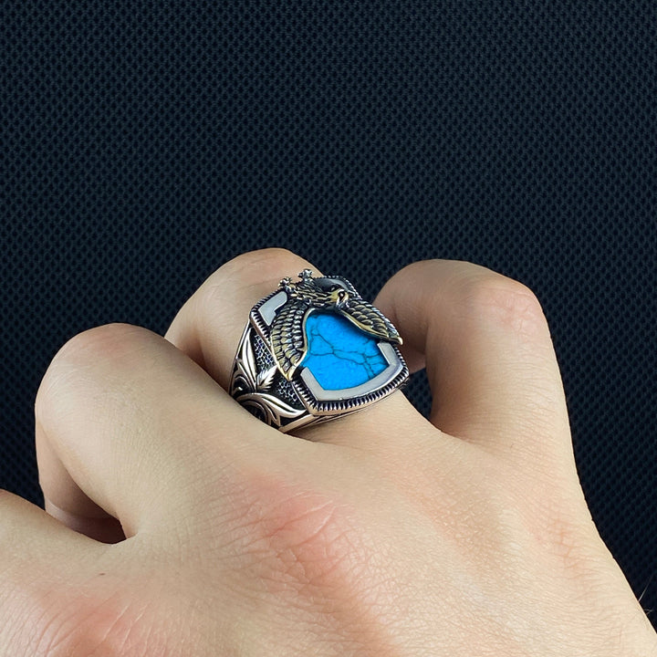 Olivenorma Vintage Eagle Shaped Natural Turquoise Rings - image 1